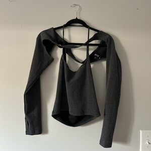 Stylish Black Ribbed Women Top